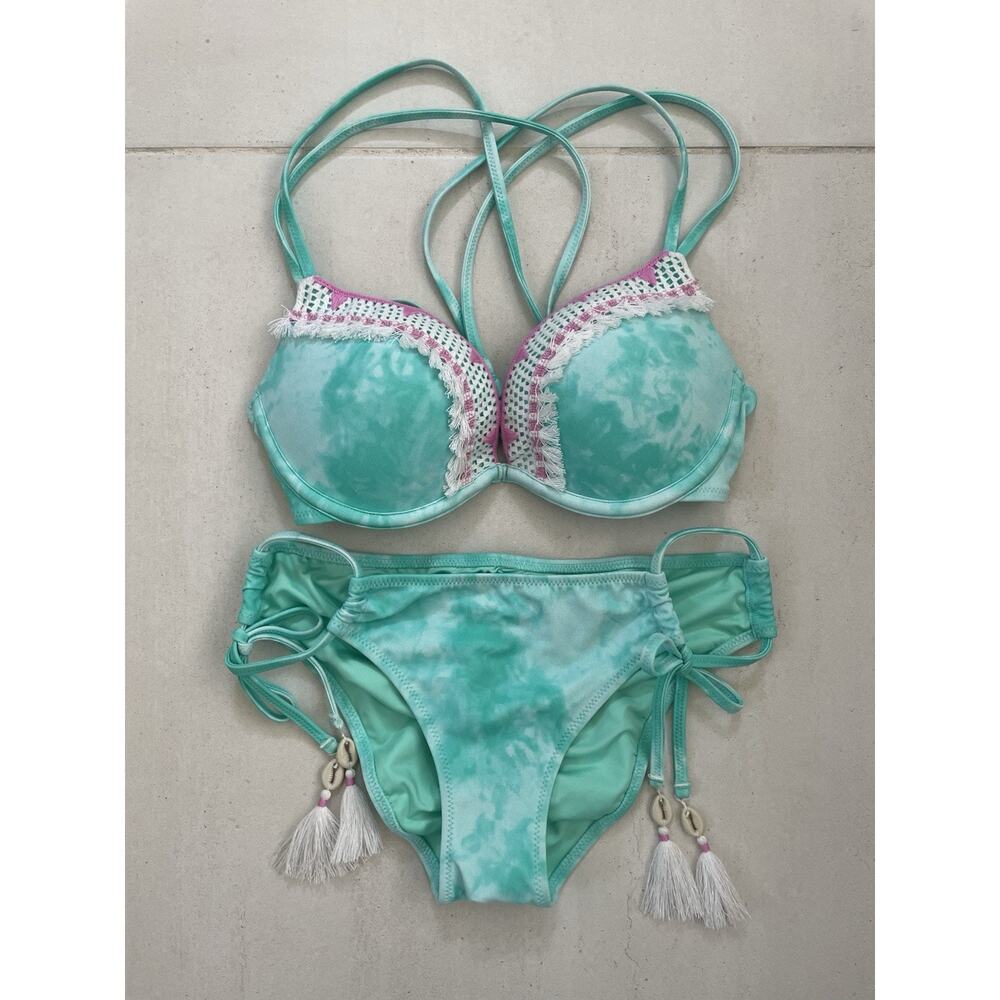 Shade & Shore Swim Bikini Swimsuit Tie Dye Crochet Tassel Swimwear
